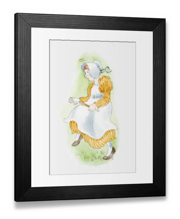 Framed Print : Illustration of a young woman dressed as a maid jumping in fright Framed Print : Illustration of a young woman dressed as a maid jumping in fright