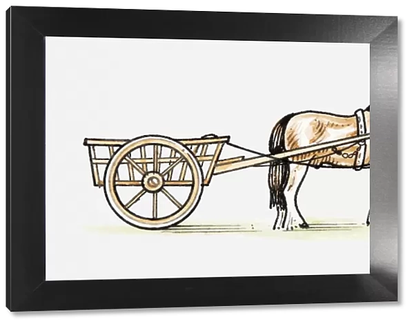 Illustration of horse and cart, side view