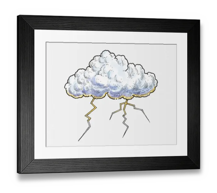 Framed Print : Illustration of lighting emerging from cloud Framed Print : Illustration of lighting emerging from cloud