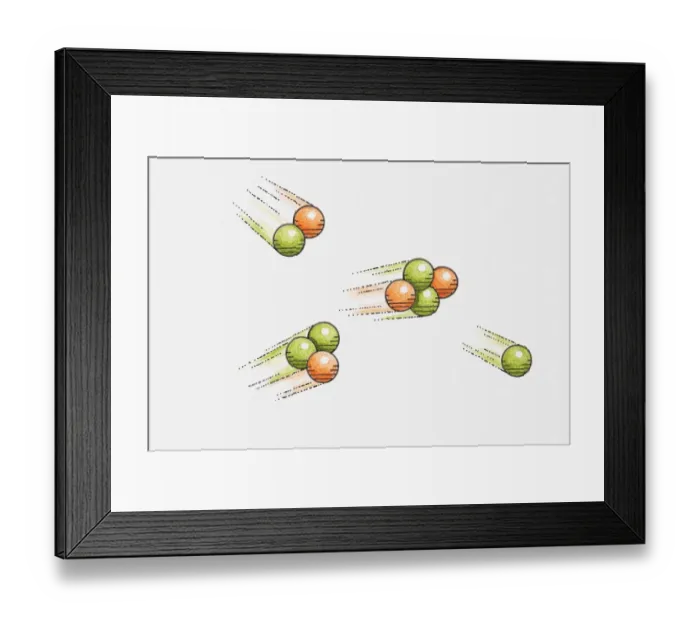 Framed Print : Illustration of nucleus of Hydrogen-2 and nucleus of Hydrogen-3 fusing and forming nucleus of Helium-4, expelling a neutron (nuclear fusion)
