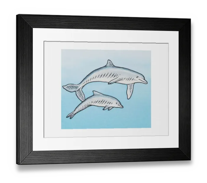 Framed Print : Illustration of pair of dolphins in the water Framed Print : Illustration of pair of dolphins in the water
