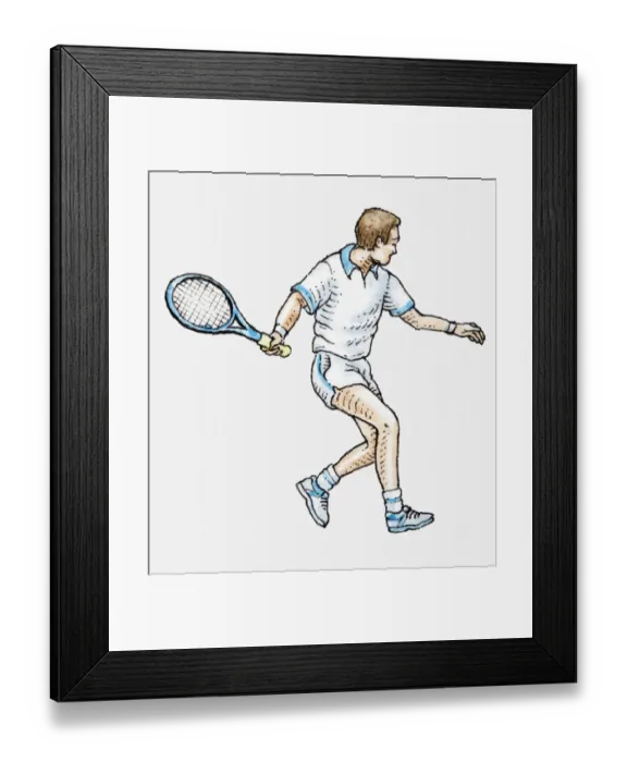 Framed Print : Illustration of tennis player holding racquet, looking away Framed Print : Illustration of tennis player holding racquet, looking away