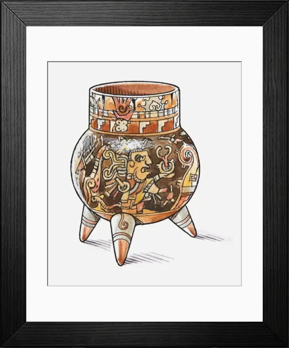 Framed Print : Illustration of ancient Latin American, bowl-shaped artefact, decorated with paintings Framed Print : Illustration of ancient Latin American, bowl-shaped artefact, decorated with paintings