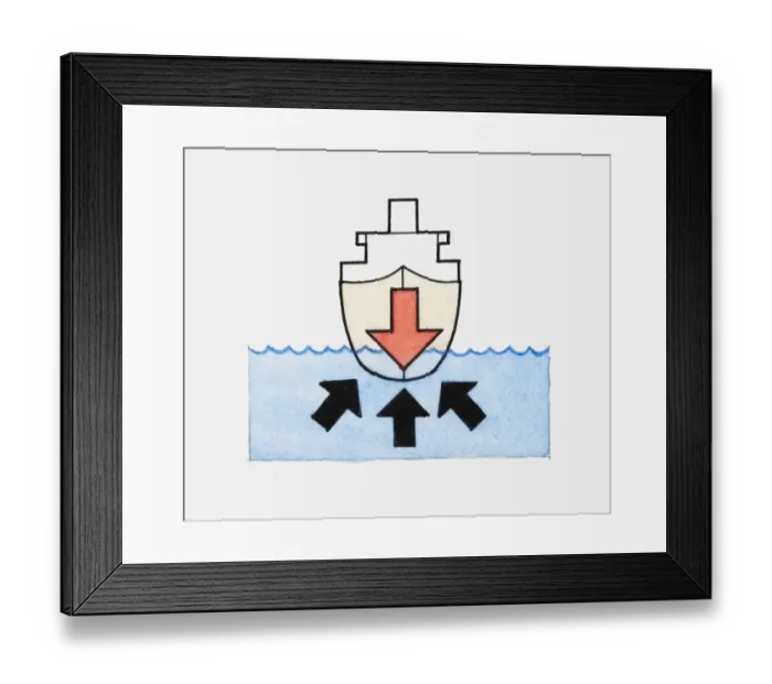 Framed Print : Illustration of upthrust balancing weight of ship and keeping it afloat Framed Print : Illustration of upthrust balancing weight of ship and keeping it afloat