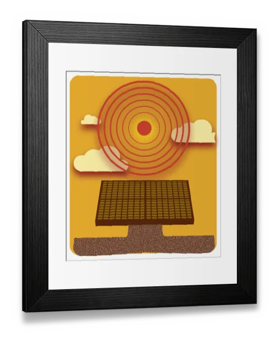 Framed Print : Digital illustration of sun radiating heat above solar panel Framed Print : Digital illustration of sun radiating heat above solar panel
