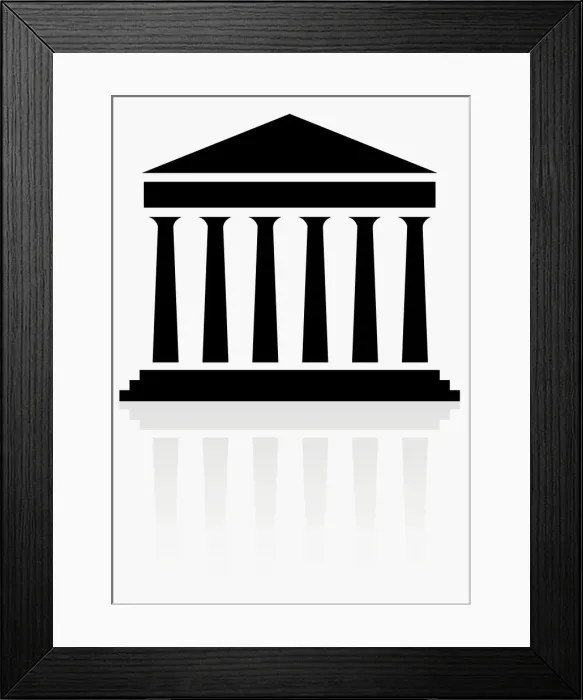 Framed Print : Black and white digital illustration of colonnade
