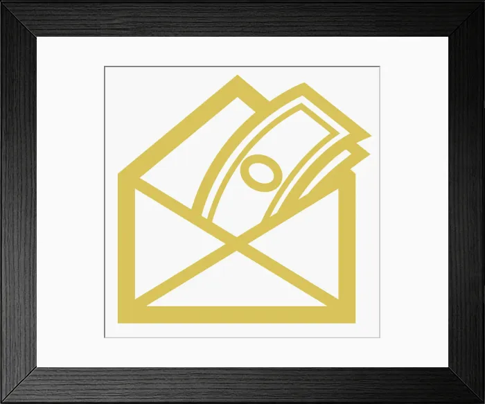 Framed Print : Digital illustration of banknotes in envelope Framed Print : Digital illustration of banknotes in envelope
