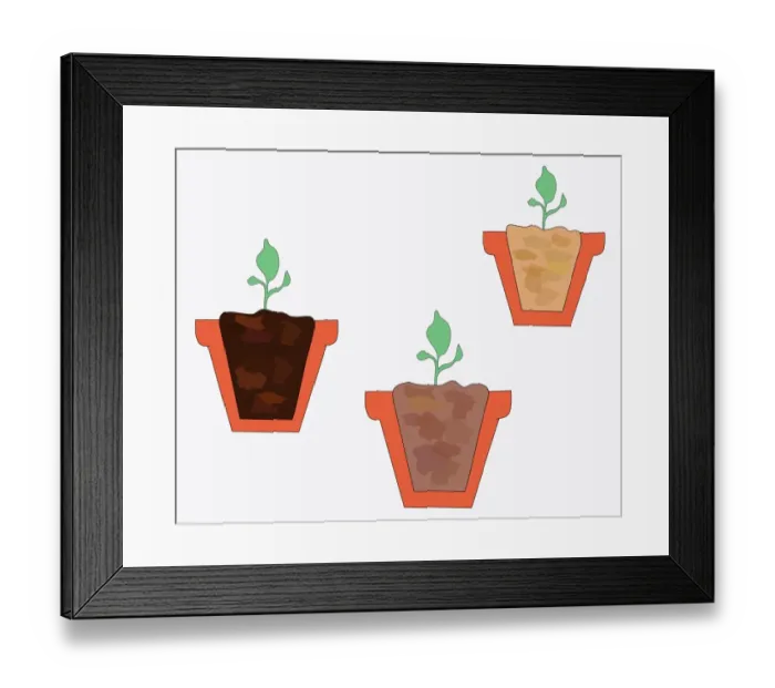 Framed Print : Digital illustration of three types of potting soil and compost in cross section of plant pots Framed Print : Digital illustration of three types of potting soil and compost in cross section of plant pots