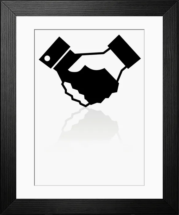 Framed Print : Black and white illustration of hand shake Framed Print : Black and white illustration of hand shake