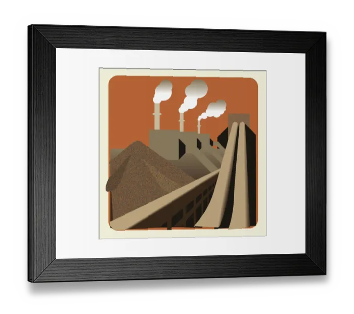 Framed Print : Digital illustration of biomass fuel production at power station