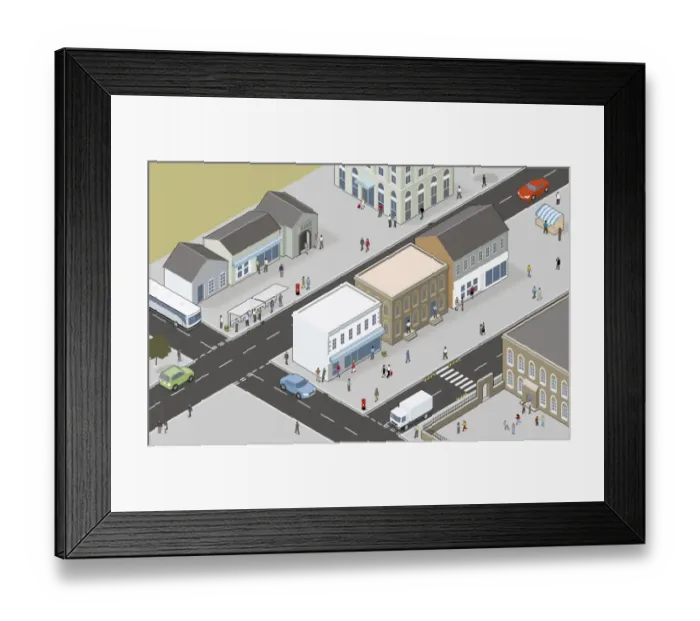 Framed Print : Digital illustration of town centre Framed Print : Digital illustration of town centre