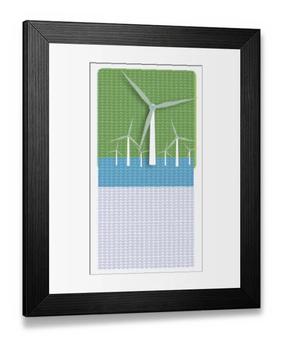 Framed Print : Digital illustration of wind turbines at sea Framed Print : Digital illustration of wind turbines at sea