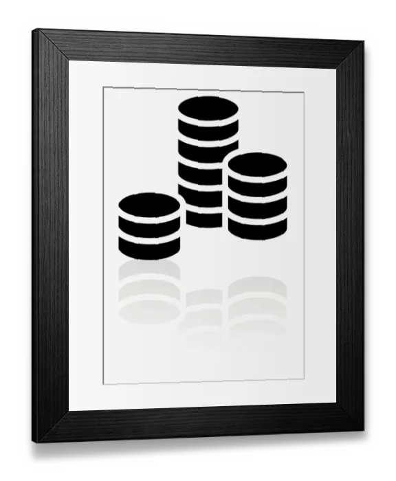 Framed Print : Black and white illustration of stacks of coins Framed Print : Black and white illustration of stacks of coins