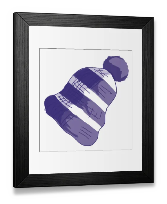 Framed Print : Illustration of purple and white striped bobble hat
