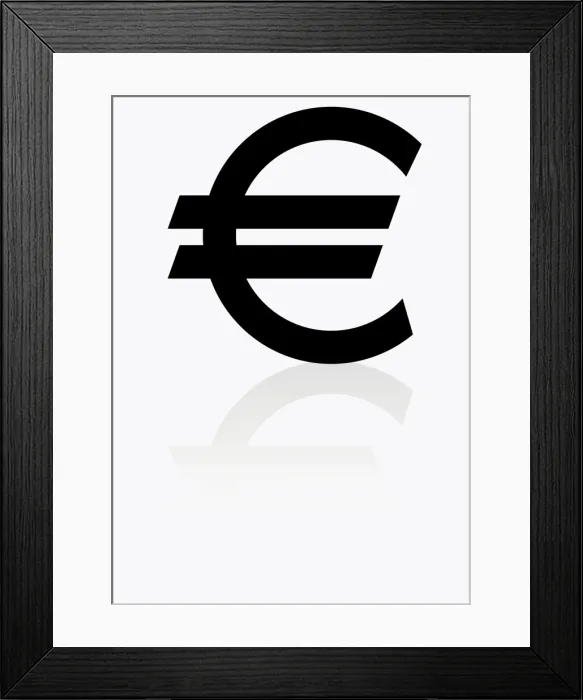 Framed Print : Black and white illustration of Euro symbol Framed Print : Black and white illustration of Euro symbol