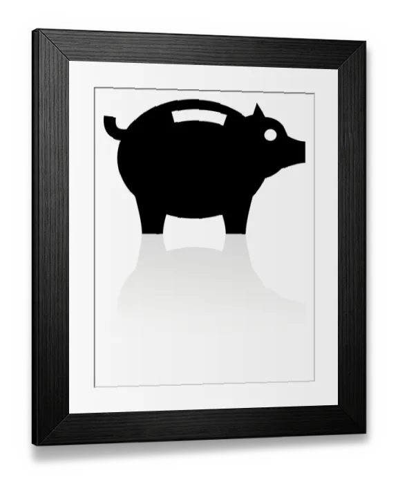 Framed Print : Black and white illustration of piggy bank