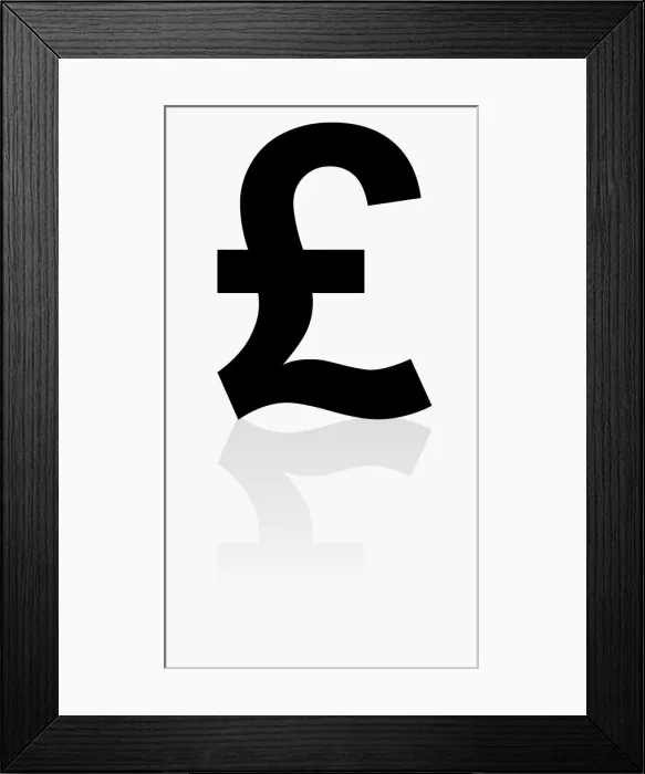 Framed Print : Black and white illustration of pound sterling symbol Framed Print : Black and white illustration of pound sterling symbol