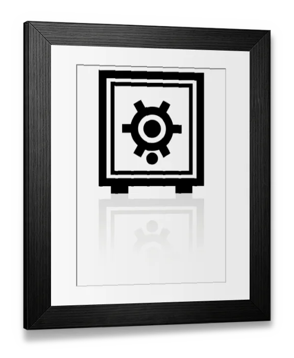Framed Print : Black and white illustration of combination lock on safe