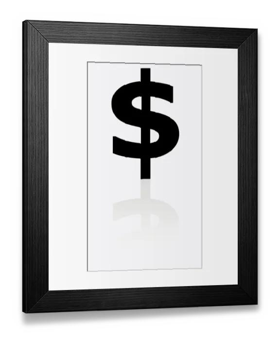 Framed Print : Black and white illustration of dollar symbol Framed Print : Black and white illustration of dollar symbol