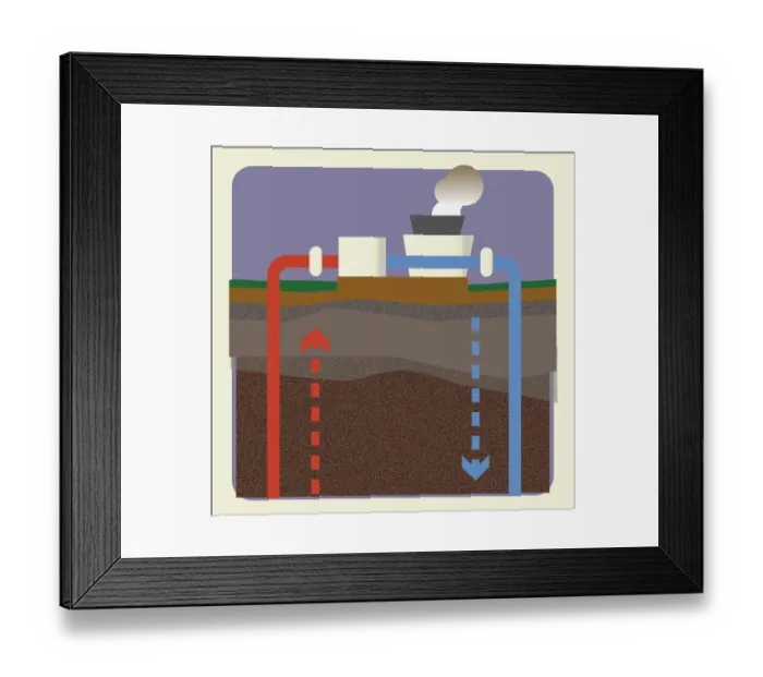 Framed Print : Digital illustration of geothermal energy power production from Earths resources Framed Print : Digital illustration of geothermal energy power production from Earths resources