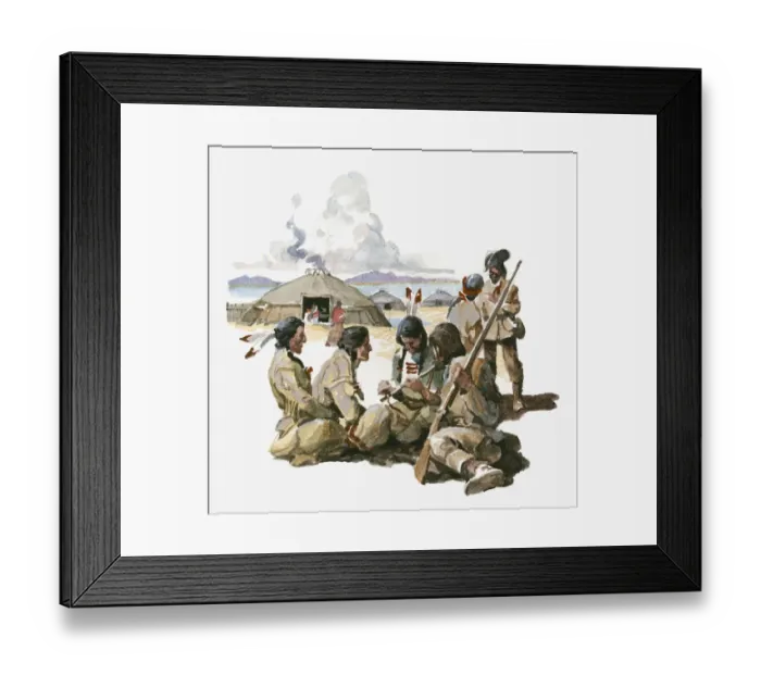 Framed Print : Illustration of Indians and colonials in camp with rifles Framed Print : Illustration of Indians and colonials in camp with rifles