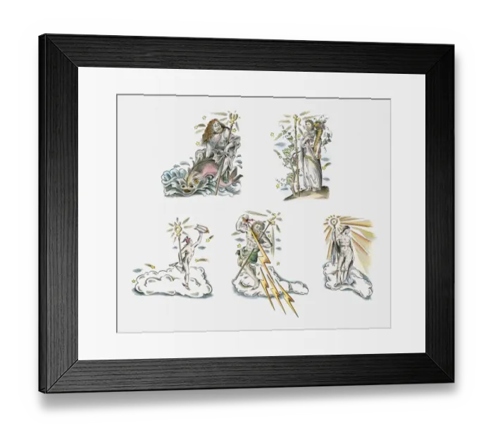 Framed Print : Illustration of mythological characters associated with planets in astrology