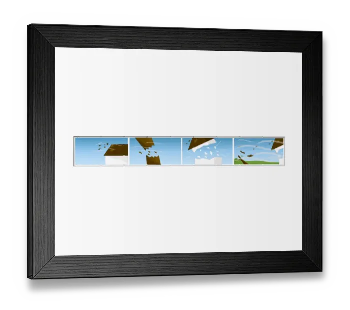 Framed Print : Digital illustrations showing strong winds removing tiles from roof, breaking tree trunk, and lifting roof from house Framed Print : Digital illustrations showing strong winds removing tiles from roof, breaking tree trunk, and lifting roof from house