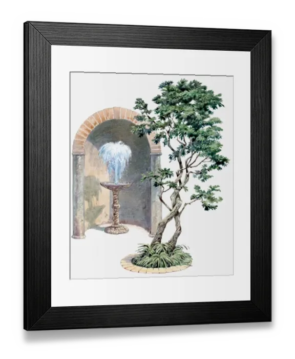 Framed Print : Illustration of tree with entwined branches and a fountain Framed Print : Illustration of tree with entwined branches and a fountain