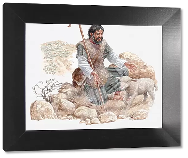 Illustration of shepherd finding his lost sheep, Gospel of Matthew