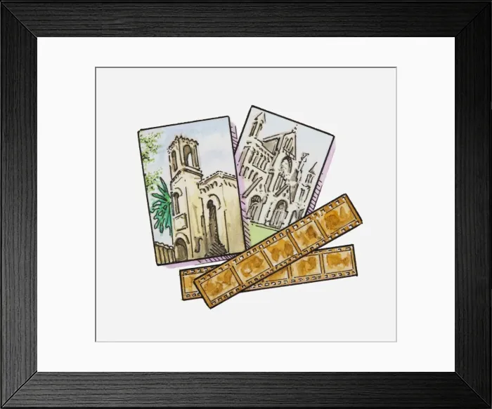 Framed Print : Illustration of photographs of churches, and negatives Framed Print : Illustration of photographs of churches, and negatives