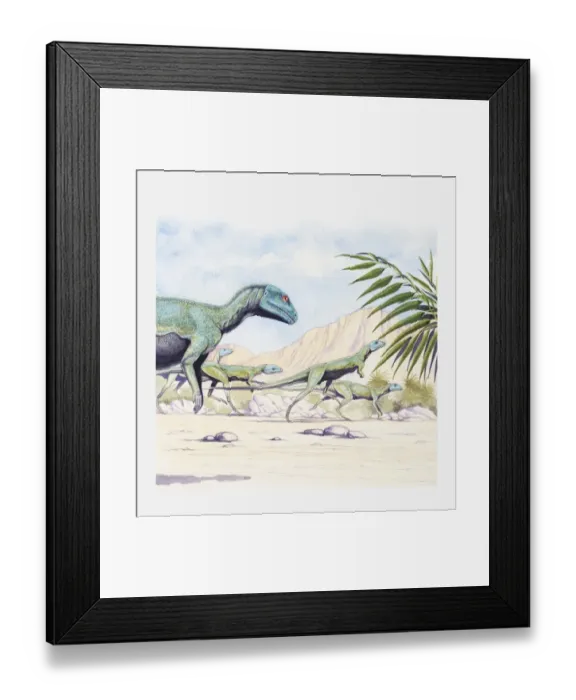 Framed Print : Illustration of a herd of Lesothosaurus on the move, early Jurassic period Framed Print : Illustration of a herd of Lesothosaurus on the move, early Jurassic period