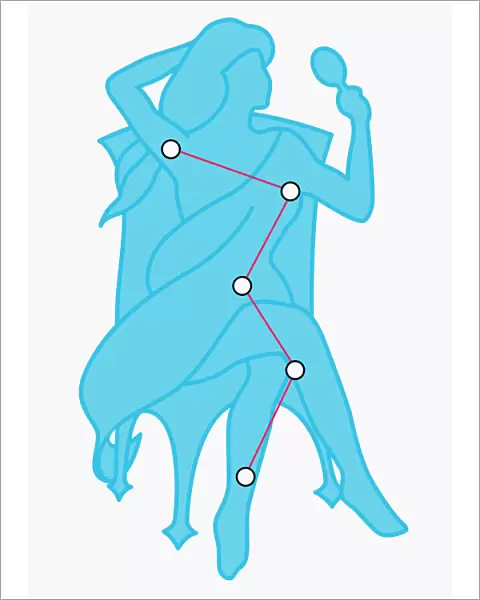 Illustration of Cassiopeia constellation represented as vain queen
