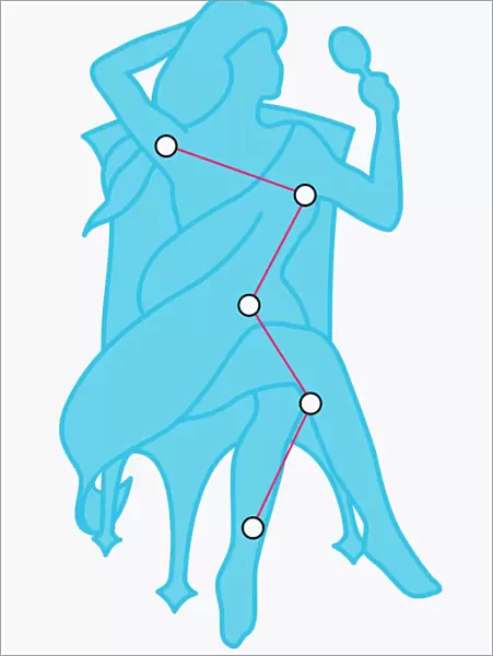 Illustration of Cassiopeia constellation represented as vain queen