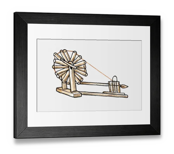 Framed Print : Illustration of a primitive spinning wheel Framed Print : Illustration of a primitive spinning wheel