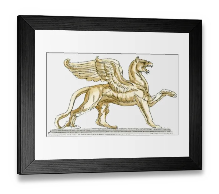 Framed Print : Illustration of a griffin statue, side view Framed Print : Illustration of a griffin statue, side view
