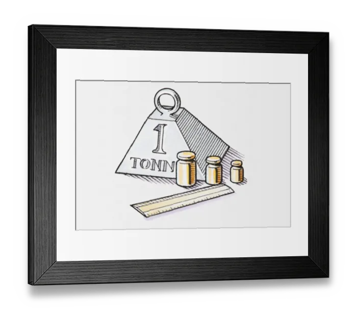 Framed Print : Illustration of weights and a ruler Framed Print : Illustration of weights and a ruler