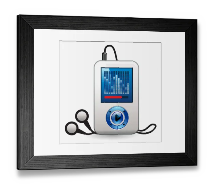 Framed Print : Digital illustration of MP3 player and headphones Framed Print : Digital illustration of MP3 player and headphones