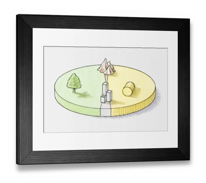 Framed Print : Pie chart illustration representing farmland, forest, mountain, and built-up areas of Germany Framed Print : Pie chart illustration representing farmland, forest, mountain, and built-up areas of Germany
