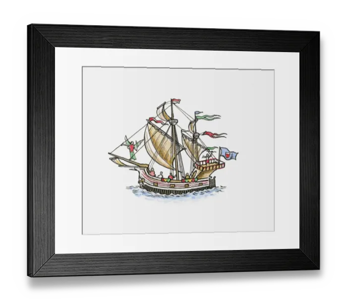 Framed Print : Illustration of Magellans carrack sailing ship Victoria Framed Print : Illustration of Magellans carrack sailing ship Victoria