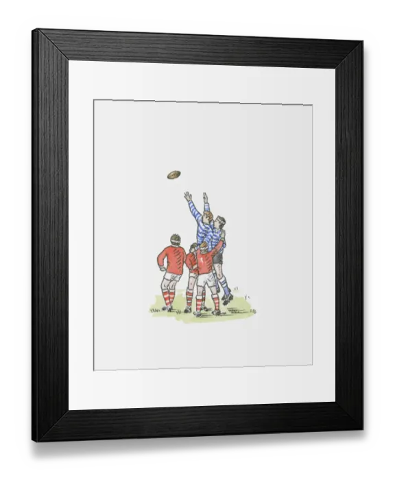Framed Print : Illustration of men playing rugby jumping in air to catch ball Framed Print : Illustration of men playing rugby jumping in air to catch ball