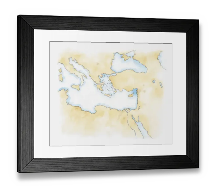 Framed Print : Illustration of mediterranean sea and surrounding land Framed Print : Illustration of mediterranean sea and surrounding land