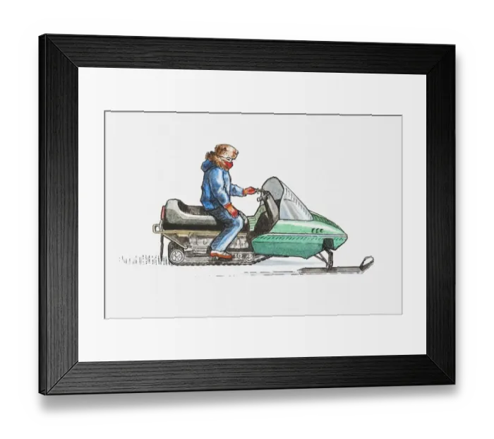 Framed Print : Illustration of man on snowmobile Framed Print : Illustration of man on snowmobile