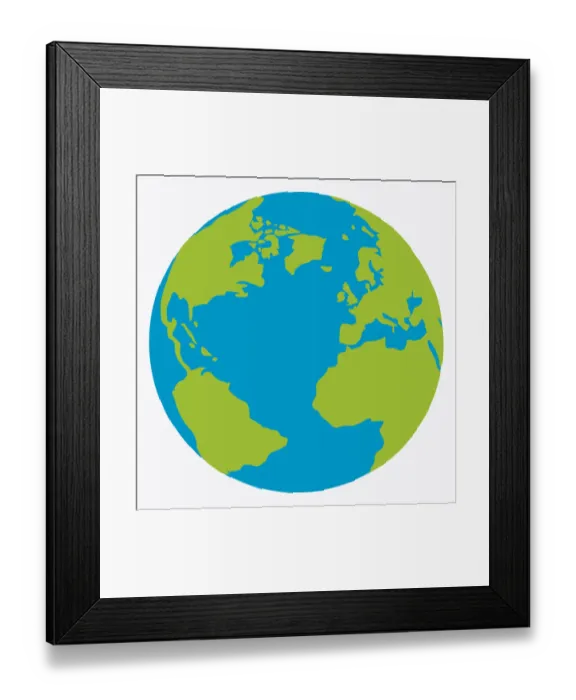 Framed Print : Digital illustration of planet Earth showing continents in green Framed Print : Digital illustration of planet Earth showing continents in green