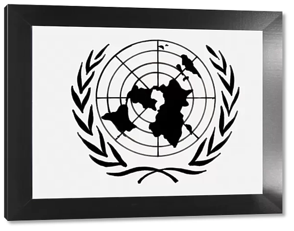 Black and white illustration of United Nations symbol