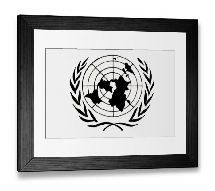 Framed Print : Black and white illustration of United Nations symbol Framed Print : Black and white illustration of United Nations symbol