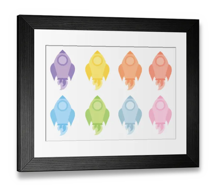 Framed Print : Illustration of multi coloured space rocket icons Framed Print : Illustration of multi coloured space rocket icons