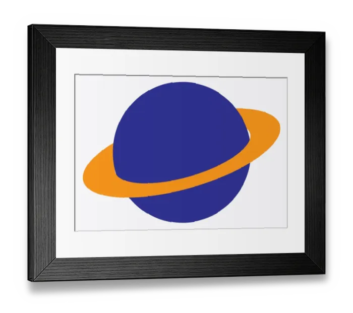 Framed Print : Illustration of blue planet with orange ring Framed Print : Illustration of blue planet with orange ring