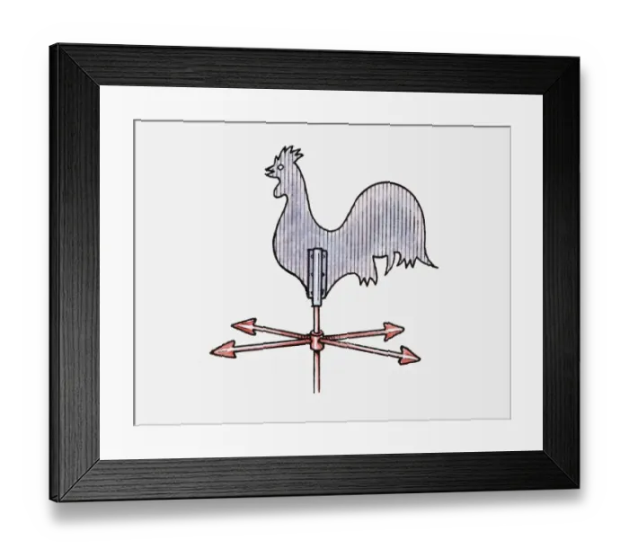 Framed Print : Illustration of cockerel weather vane