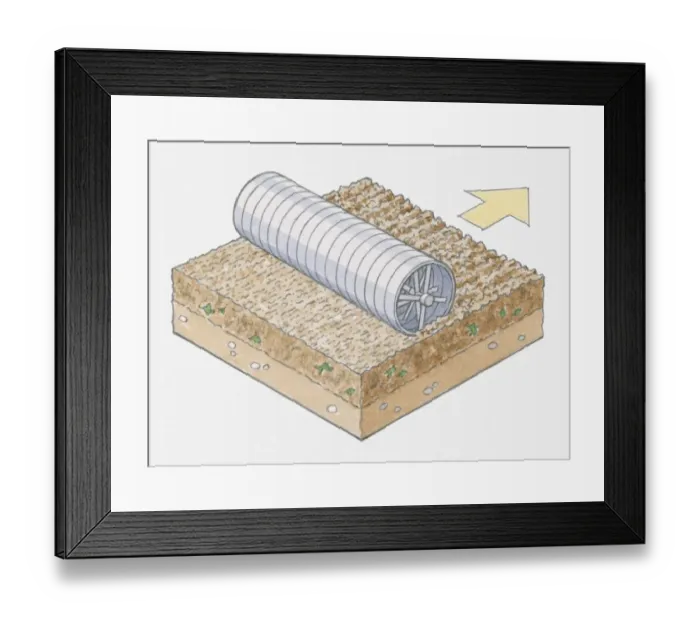 Framed Print : Illustration of agricultural flat roll reducing tilth to finer crumb Framed Print : Illustration of agricultural flat roll reducing tilth to finer crumb