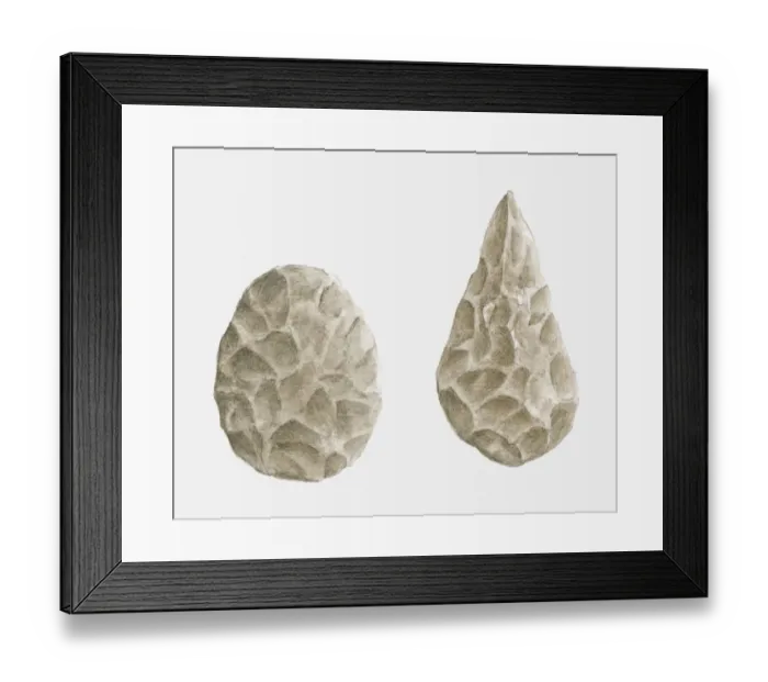 Framed Print : Illustration of obidian hand axes, Circa 11, 000 bc Framed Print : Illustration of obidian hand axes, Circa 11, 000 bc